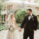 bride and groom holding hands and looking at each other