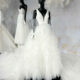 two wedding dresses on mannequins in a princess style at Aurora Bridal