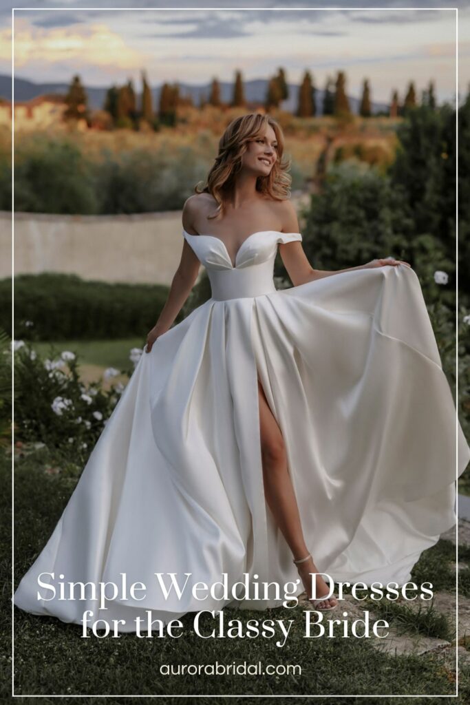 pinnable graphic for "Simple Wedding Dresses for the Classy Bride" from Aurora Bridal