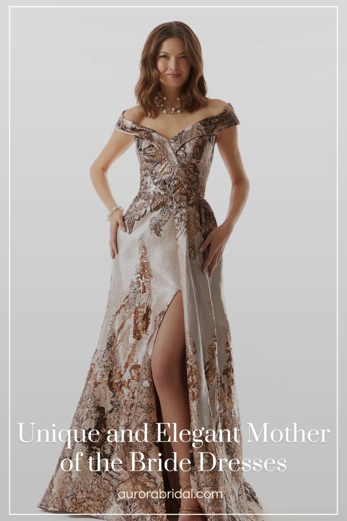 Pinnable blog post graphic for "Unique and Elegant Mother of the Bride Dresses" from Aurora Bridal.