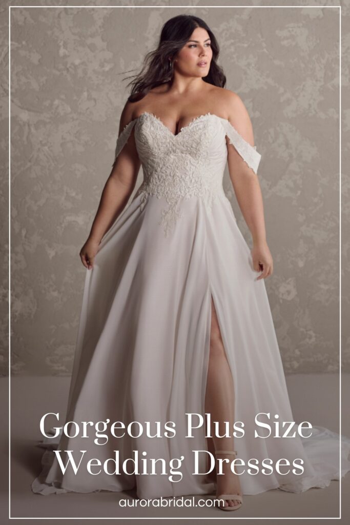 Pinnable graphic for "Gorgeous Plus-Size Wedding Dresses" from Aurora Bridal.